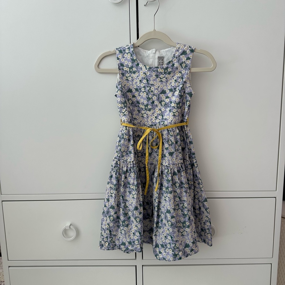 Il Gufo lavender Floral Kids Dress with Yellow Belt